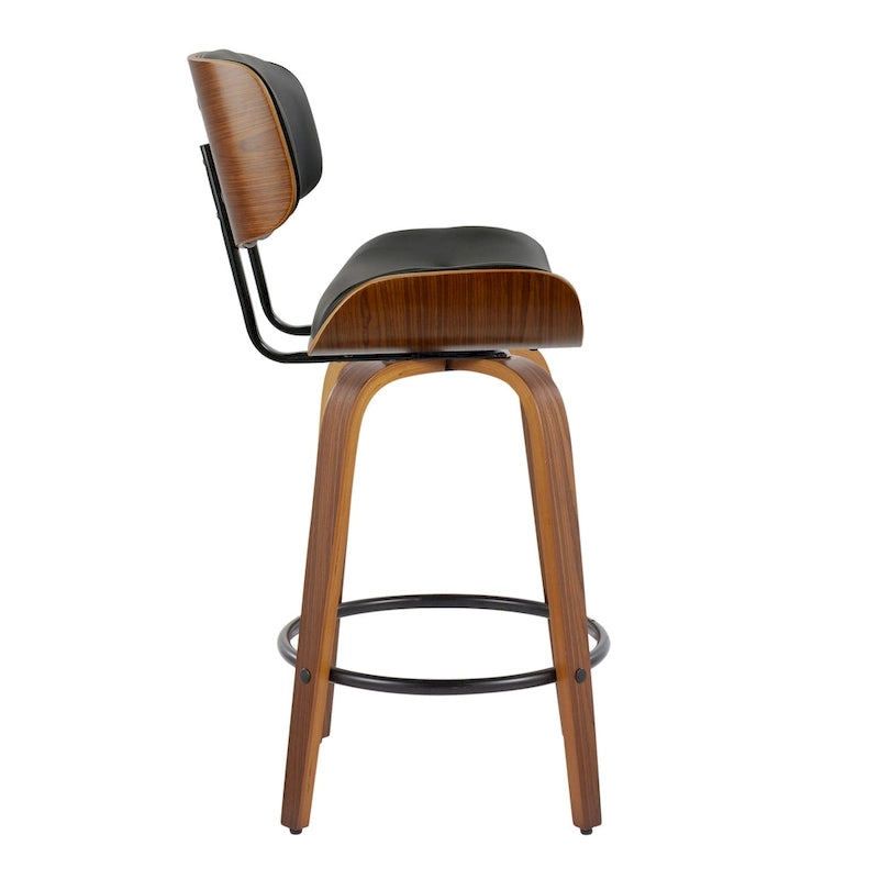 Tabouret de comptoir de 26 po à hauteur fixe avec pieds en bois courbé (paquet de 2)