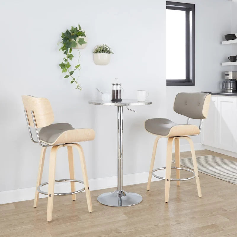 Tabouret de comptoir de 26 po à hauteur fixe avec pieds en bois courbé (paquet de 2)