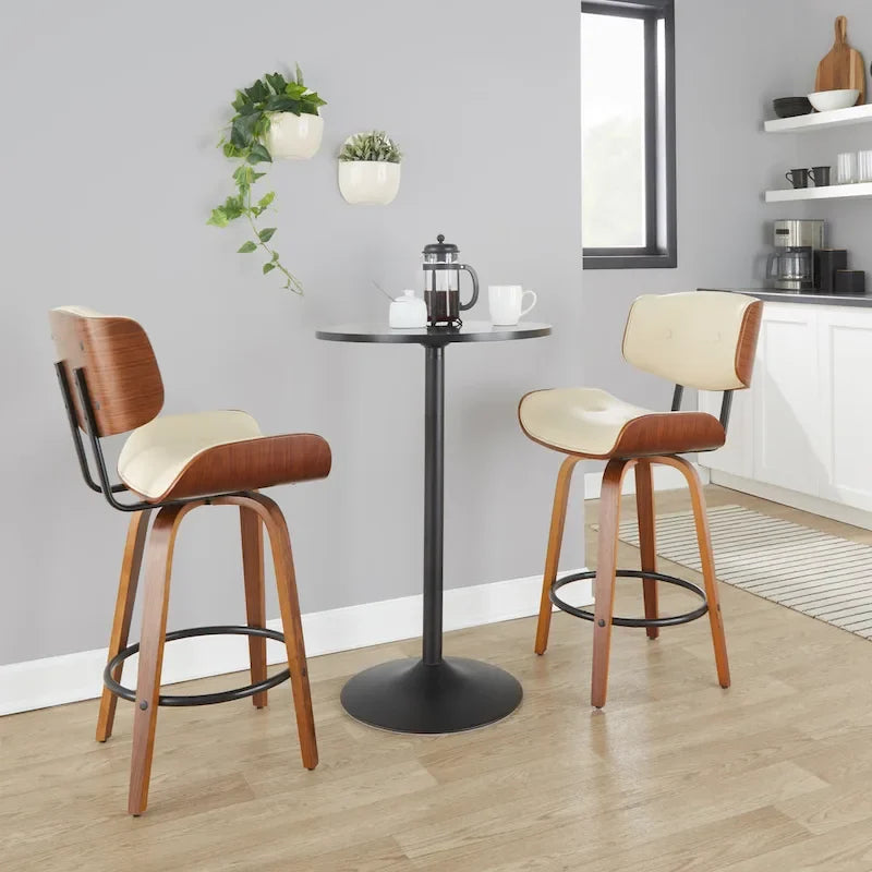Tabouret de comptoir de 26 po à hauteur fixe avec pieds en bois courbé (paquet de 2)