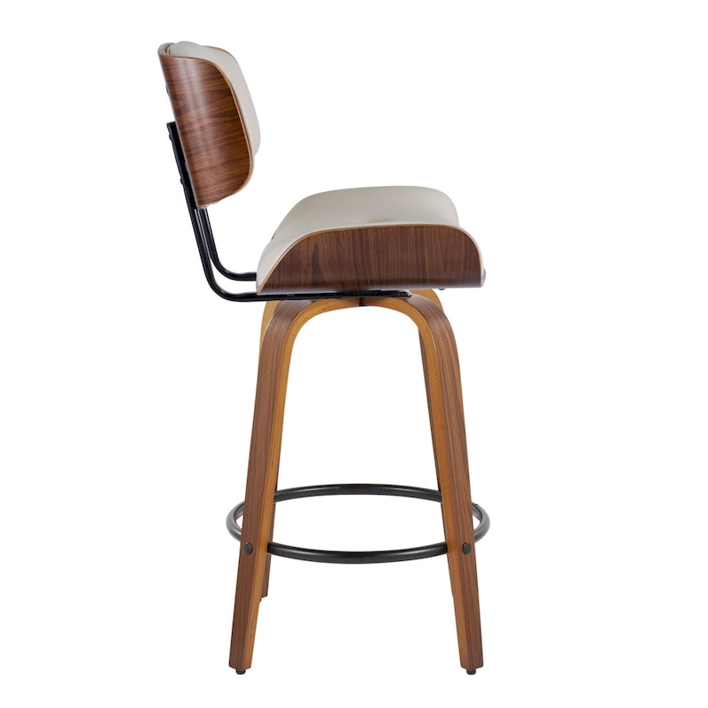 Tabouret de comptoir de 26 po à hauteur fixe avec pieds en bois courbé (paquet de 2)