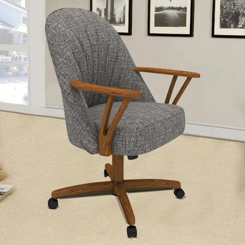 Chaise de salle à manger à roulettes en bois massif finition châtaignier