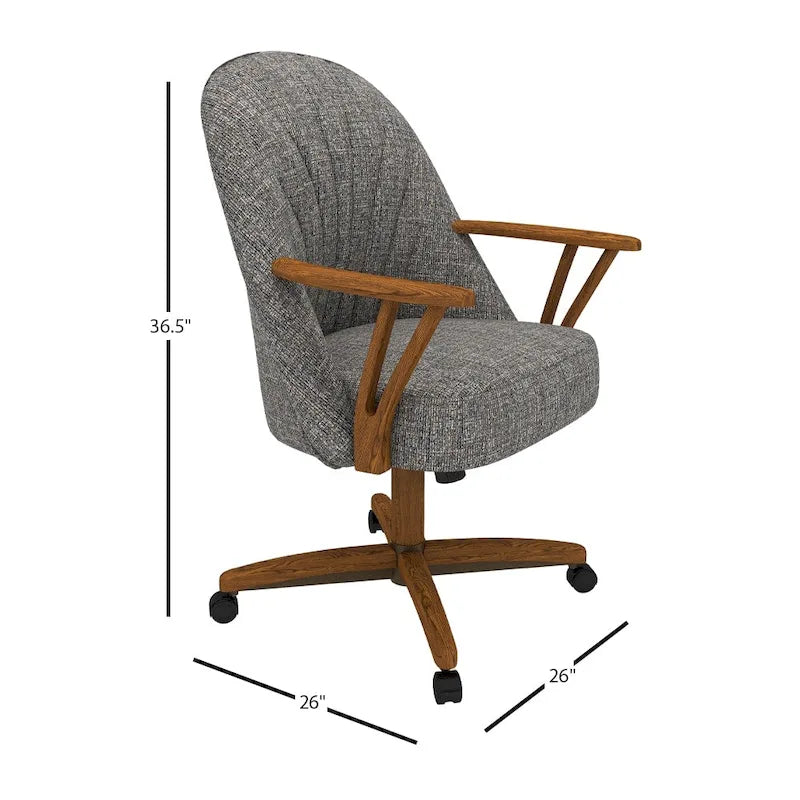 Chaise de salle à manger à roulettes en bois massif finition châtaignier