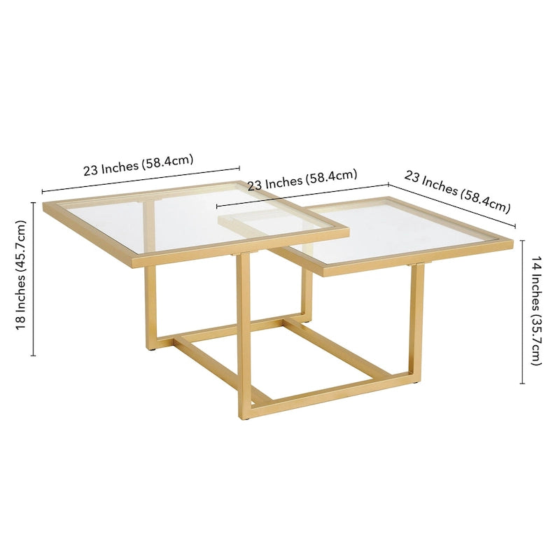 Table basse dorée à deux niveaux