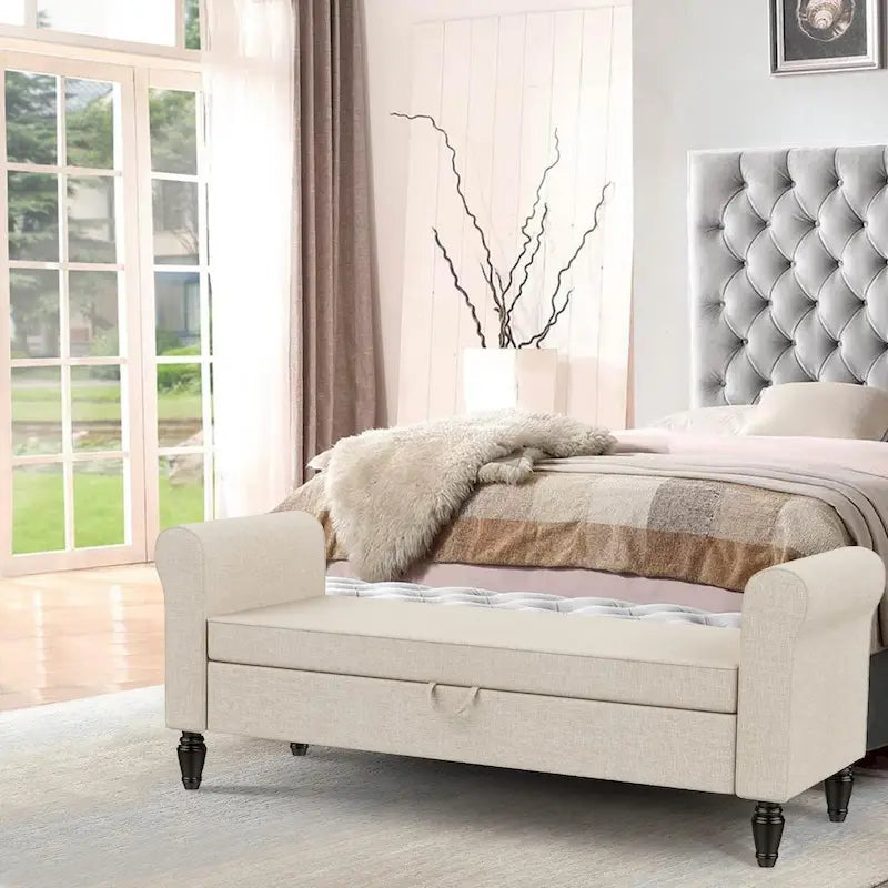 Banc de rangement ottoman avec accoudoirs rembourrés