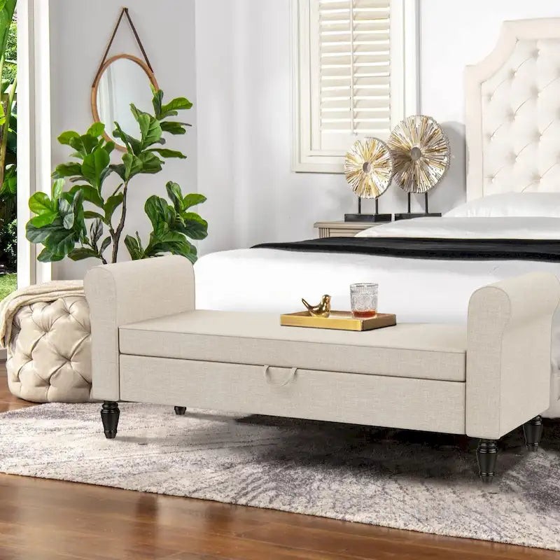 Banc de rangement ottoman avec accoudoirs rembourrés