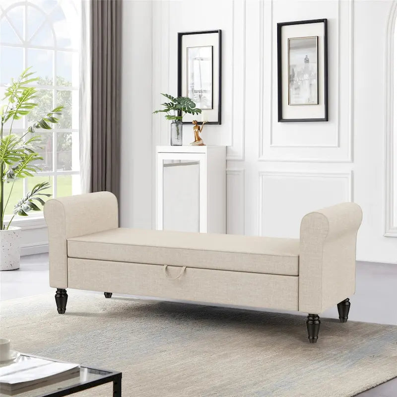 Banc de rangement ottoman avec accoudoirs rembourrés