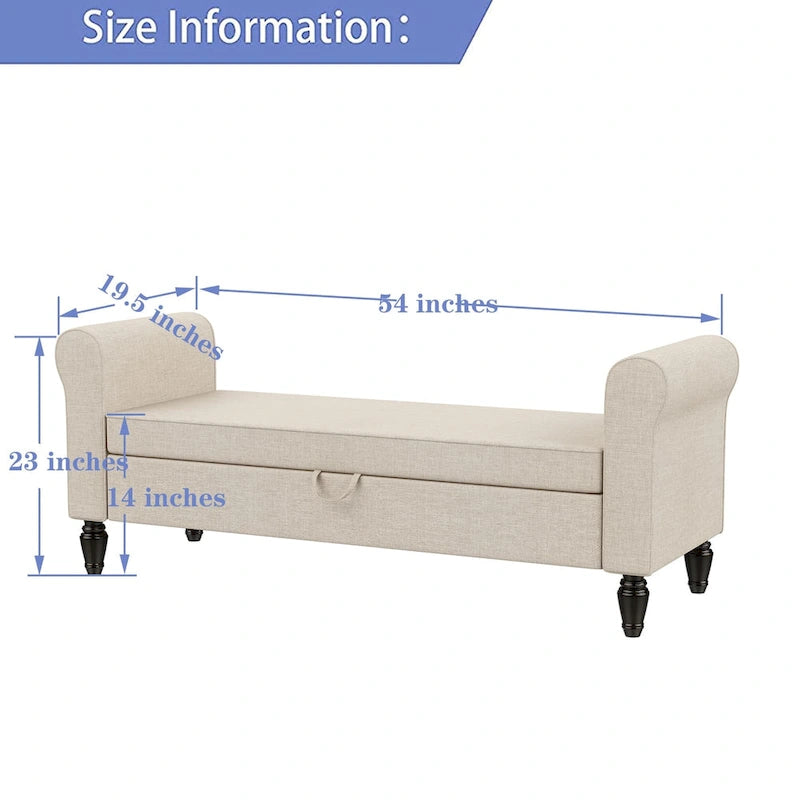 Banc de rangement ottoman avec accoudoirs rembourrés