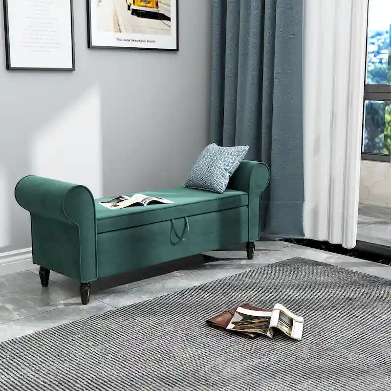 Banc de rangement ottoman avec accoudoirs rembourrés