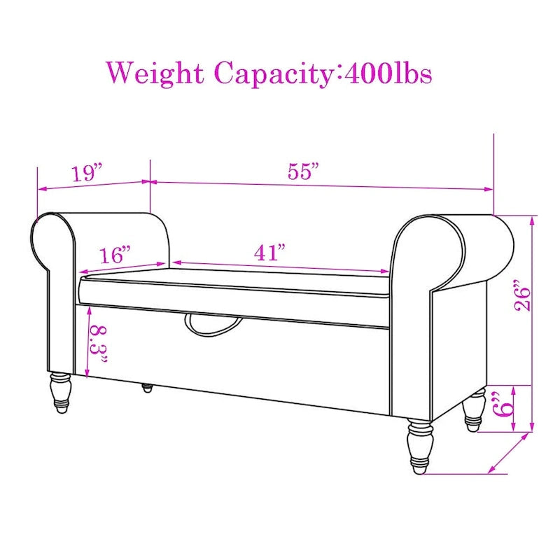 Banc de rangement ottoman avec accoudoirs rembourrés