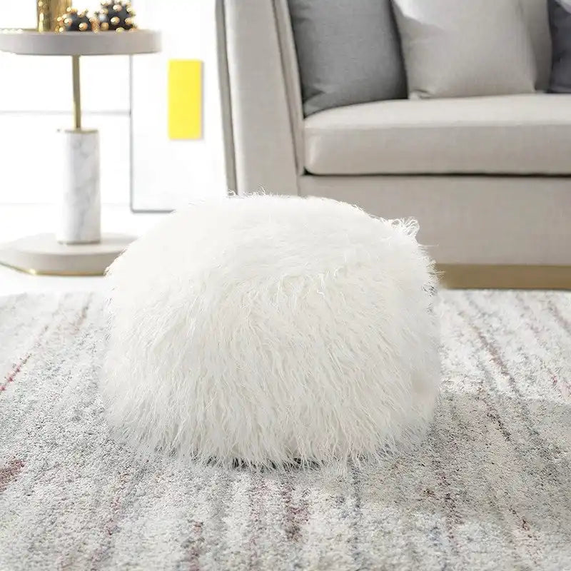 Housse de coussin rond ottoman non rembourré, pouf en fausse fourrure, repose-pieds