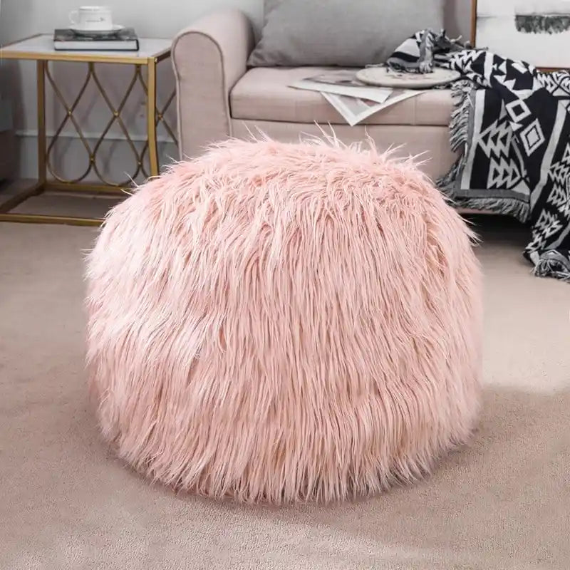 Housse de coussin rond ottoman non rembourré, pouf en fausse fourrure, repose-pieds