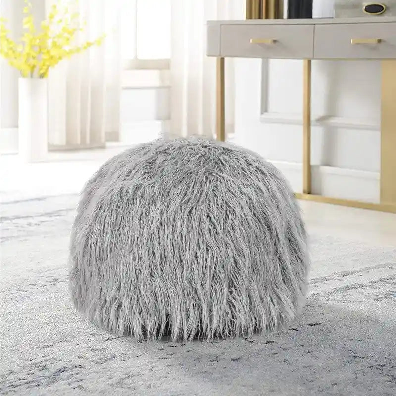 Housse de coussin rond ottoman non rembourré, pouf en fausse fourrure, repose-pieds
