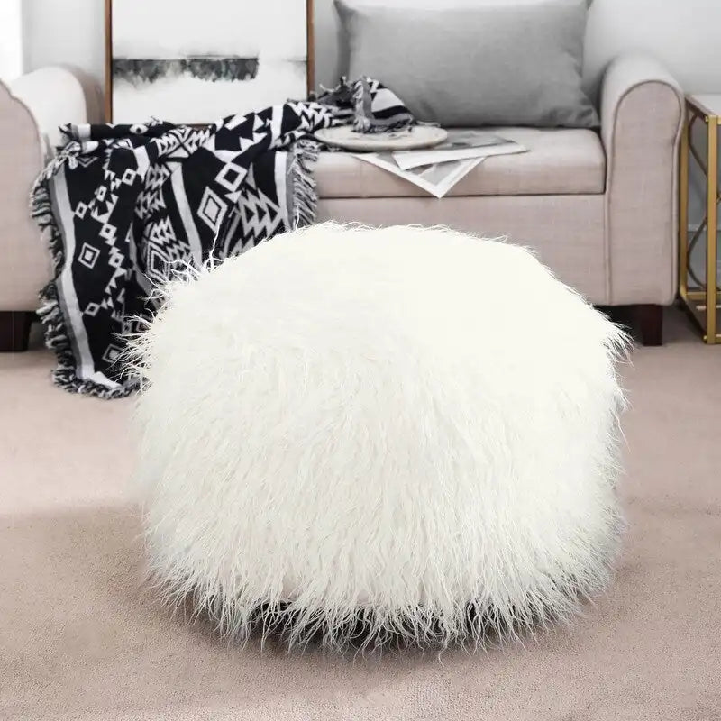 Housse de coussin rond ottoman non rembourré, pouf en fausse fourrure, repose-pieds