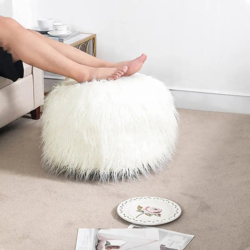 Housse de coussin rond ottoman non rembourré, pouf en fausse fourrure, repose-pieds