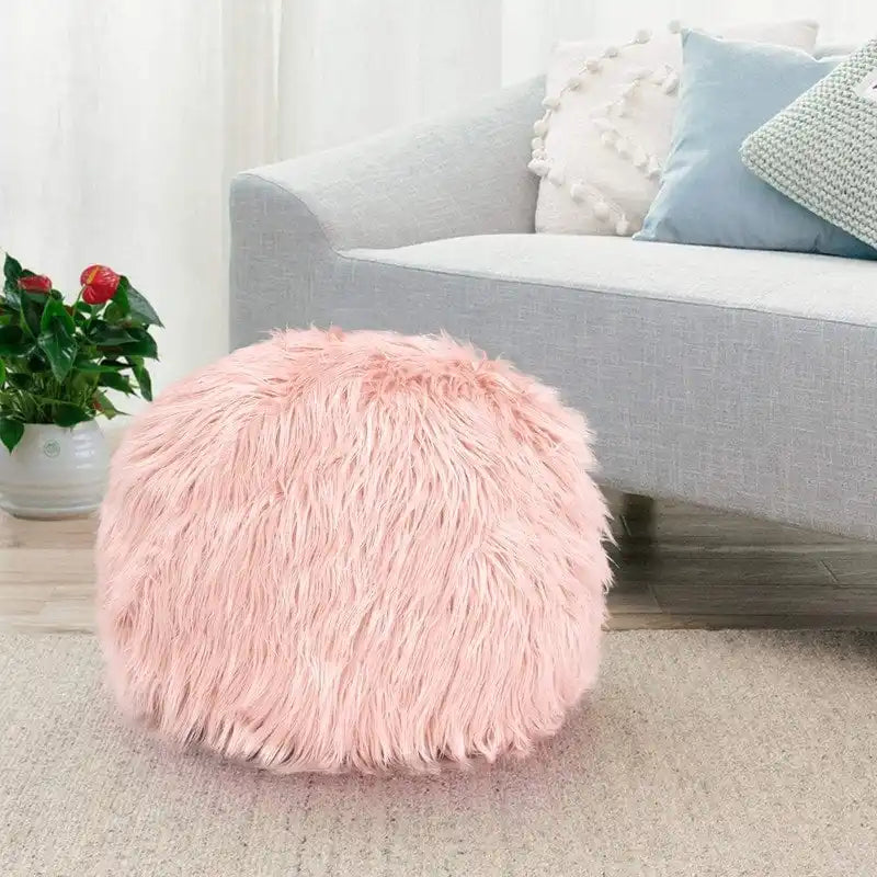 Housse de coussin rond ottoman non rembourré, pouf en fausse fourrure, repose-pieds