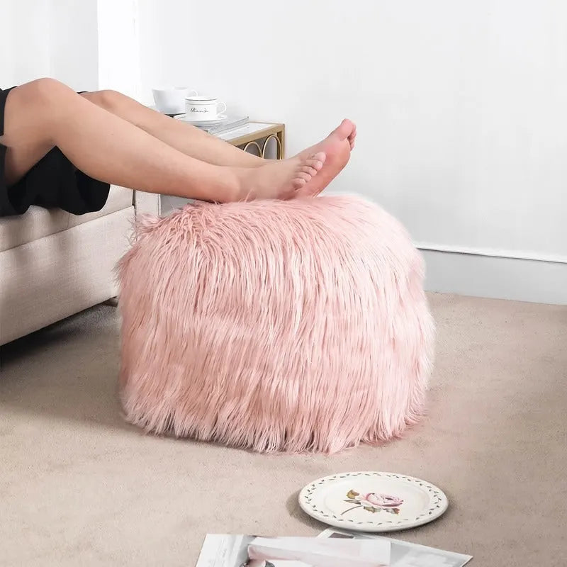Housse de coussin rond ottoman non rembourré, pouf en fausse fourrure, repose-pieds