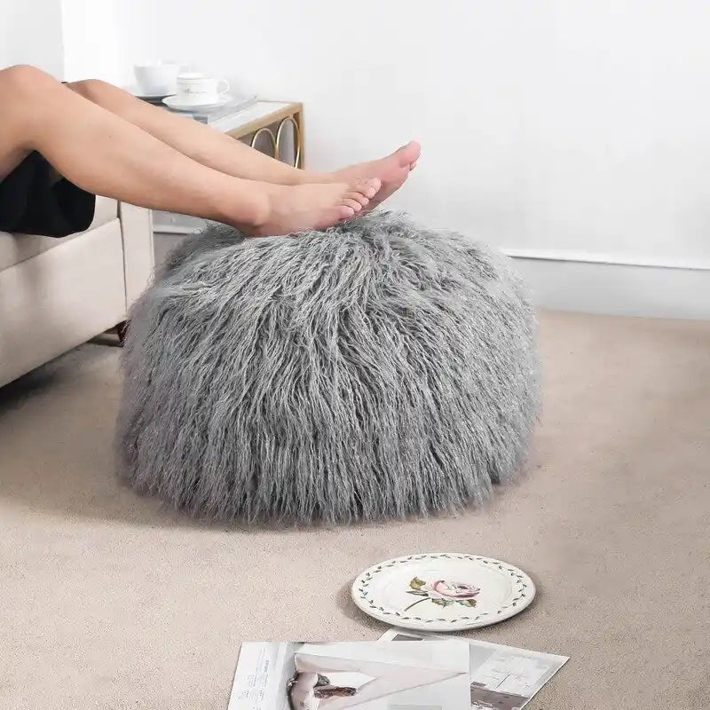 Housse de coussin rond ottoman non rembourré, pouf en fausse fourrure, repose-pieds