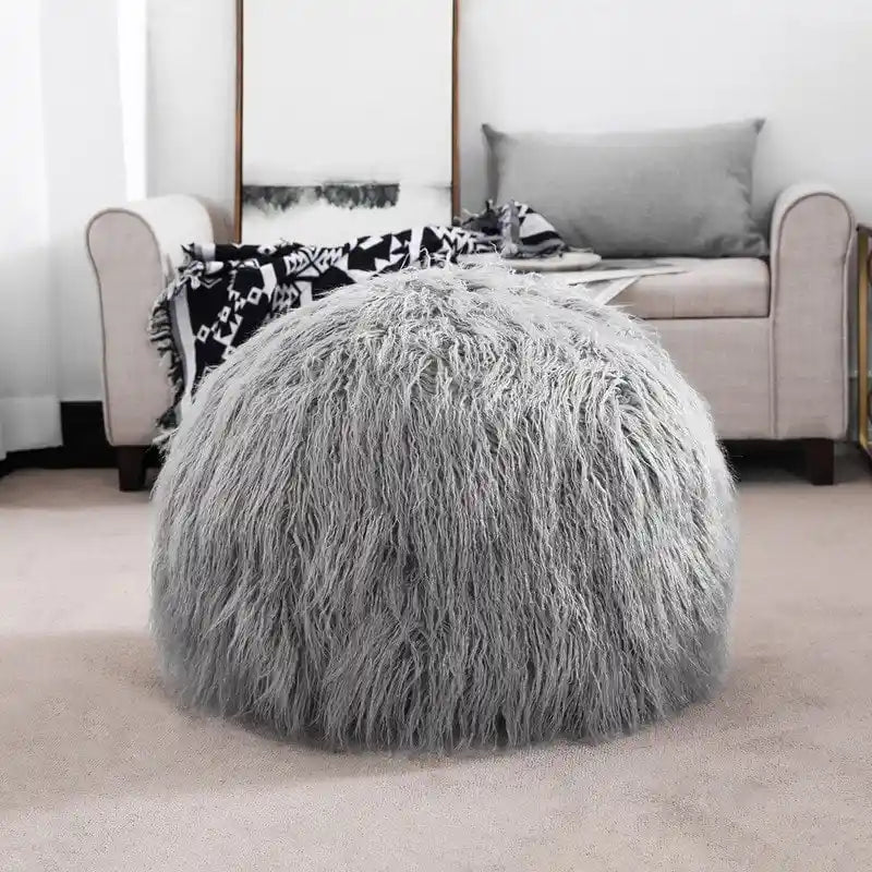 Housse de coussin rond ottoman non rembourré, pouf en fausse fourrure, repose-pieds
