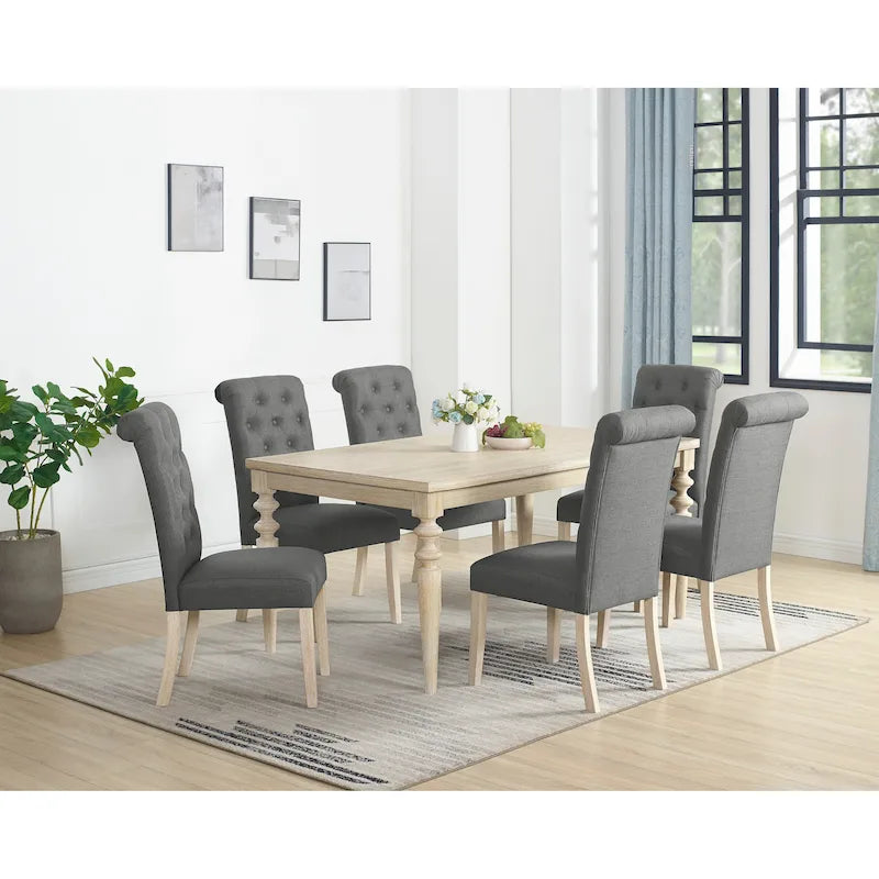 Ensemble de salle à manger 7 pièces, table à manger avec pieds tournés et 6 chaises capitonnées