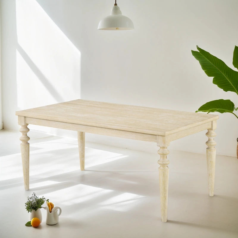 Ensemble de salle à manger 7 pièces, table à manger avec pieds tournés et 6 chaises capitonnées