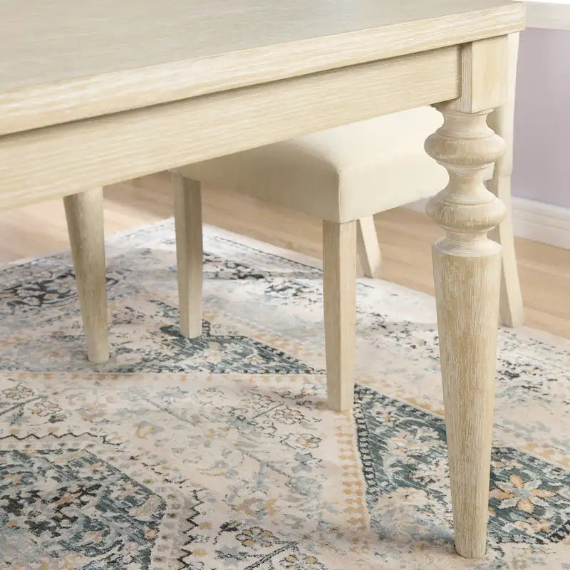 Ensemble de salle à manger 7 pièces, table à manger avec pieds tournés et 6 chaises capitonnées