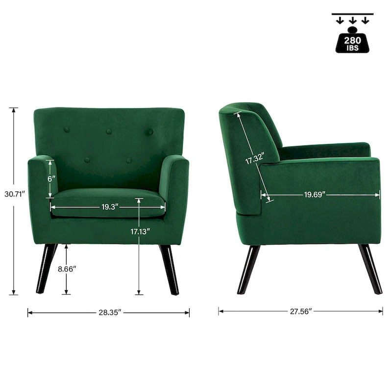 Fauteuil rembourré en velours capitonné pour salon - 28,35 l x 27,56 P x 30,71 H