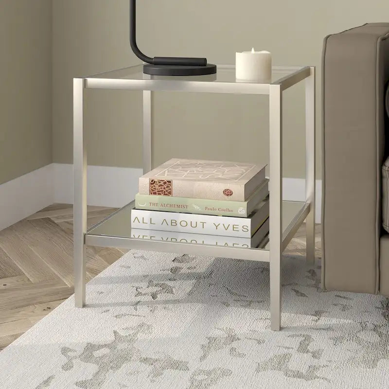 20" Wide Square Side Table with Glass Shelf