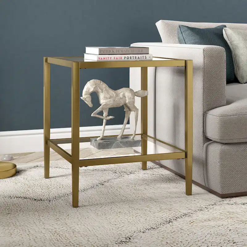 20" Wide Square Side Table with Glass Shelf