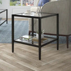Table d'appoint carrée de 50,8 cm de large avec étagère en verre