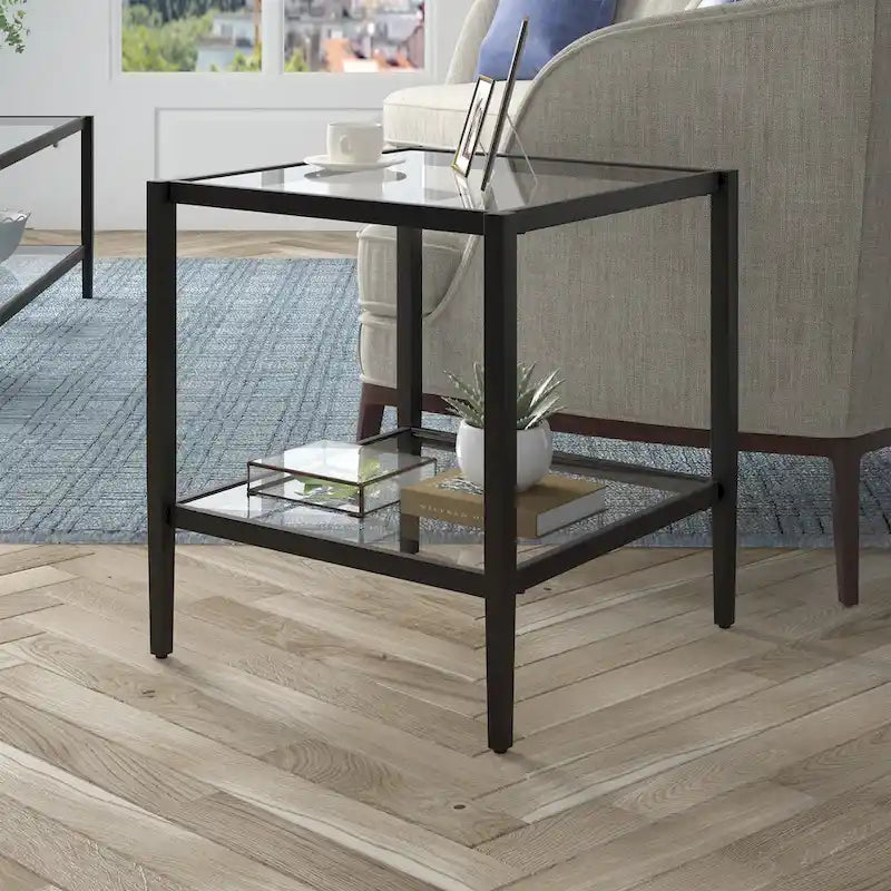 20" Wide Square Side Table with Glass Shelf