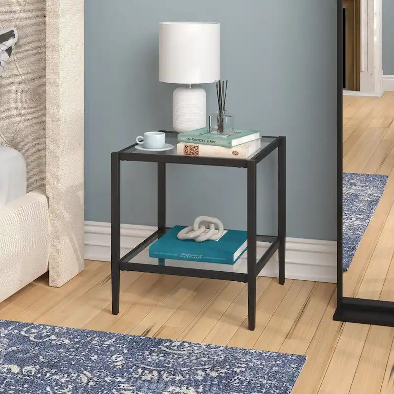 20" Wide Square Side Table with Glass Shelf