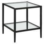 Table d'appoint carrée de 50,8 cm de large avec étagère en verre