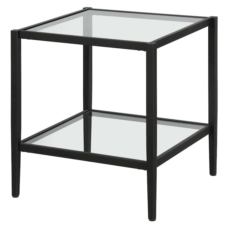 Table d'appoint carrée de 50,8 cm de large avec étagère en verre