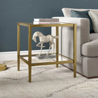 Table d'appoint carrée de 50,8 cm de large avec étagère en verre