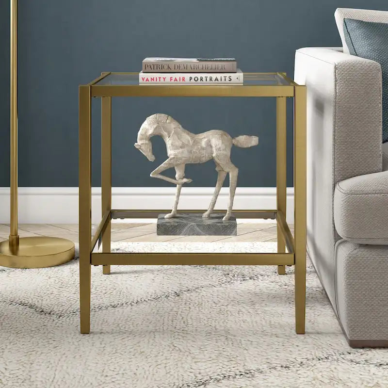 Table d'appoint carrée de 50,8 cm de large avec étagère en verre