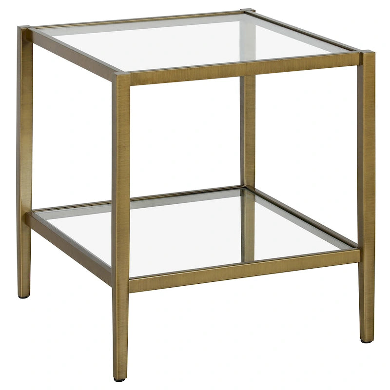 Table d'appoint carrée de 50,8 cm de large avec étagère en verre