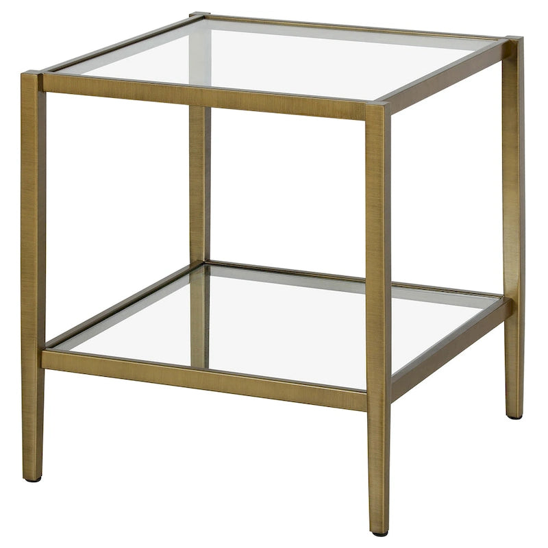 Table d'appoint carrée de 50,8 cm de large avec étagère en verre