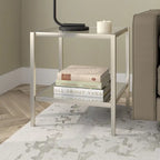 Table d'appoint carrée de 50,8 cm de large avec étagère en verre