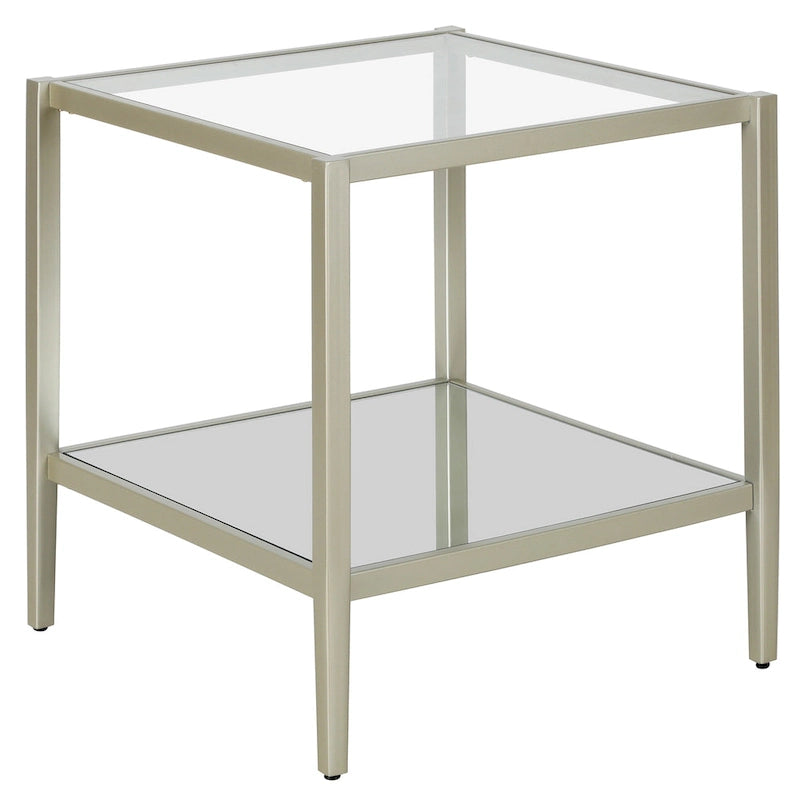 Table d'appoint carrée de 50,8 cm de large avec étagère en verre