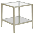 Table d'appoint carrée de 50,8 cm de large avec étagère en verre