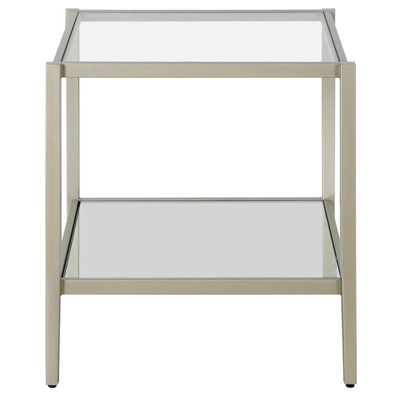 Table d'appoint carrée de 50,8 cm de large avec étagère en verre