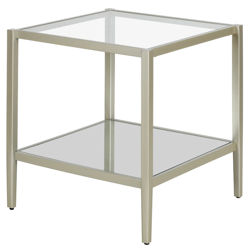 Table d'appoint carrée de 50,8 cm de large avec étagère en verre