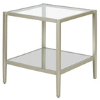 Table d'appoint carrée de 50,8 cm de large avec étagère en verre