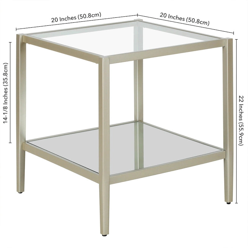 Table d'appoint carrée de 50,8 cm de large avec étagère en verre