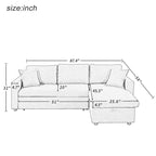 Canapé d'angle convertible rembourré gris avec espace de rangement, 2 coussins décoratifs