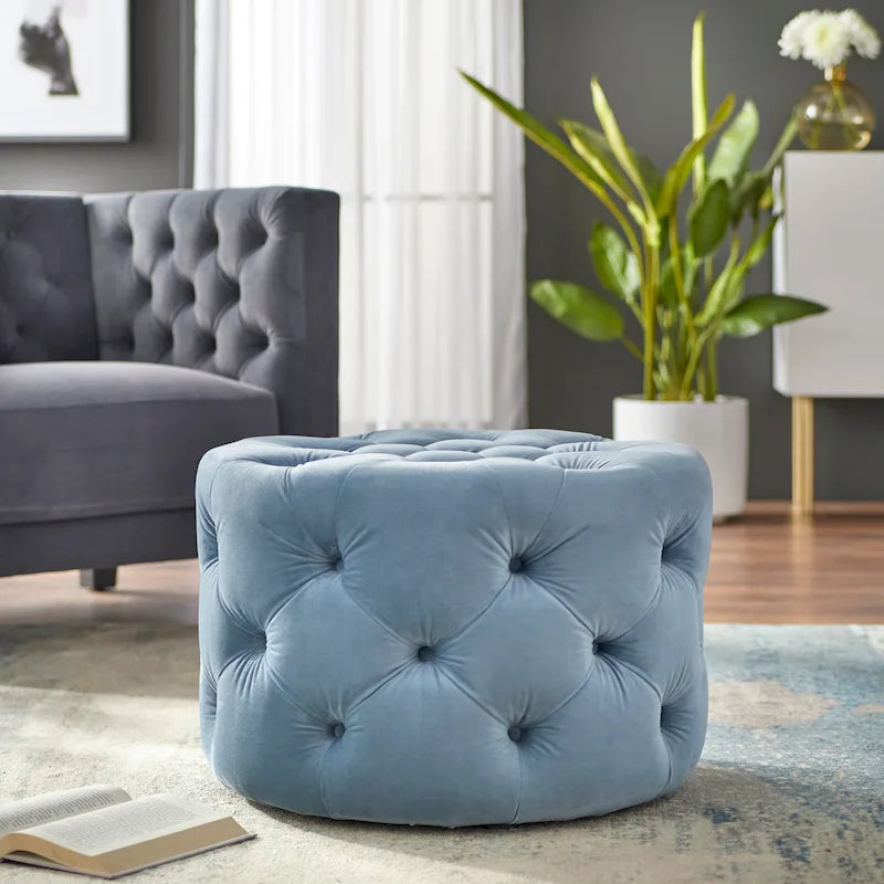 Pouf rond en velours