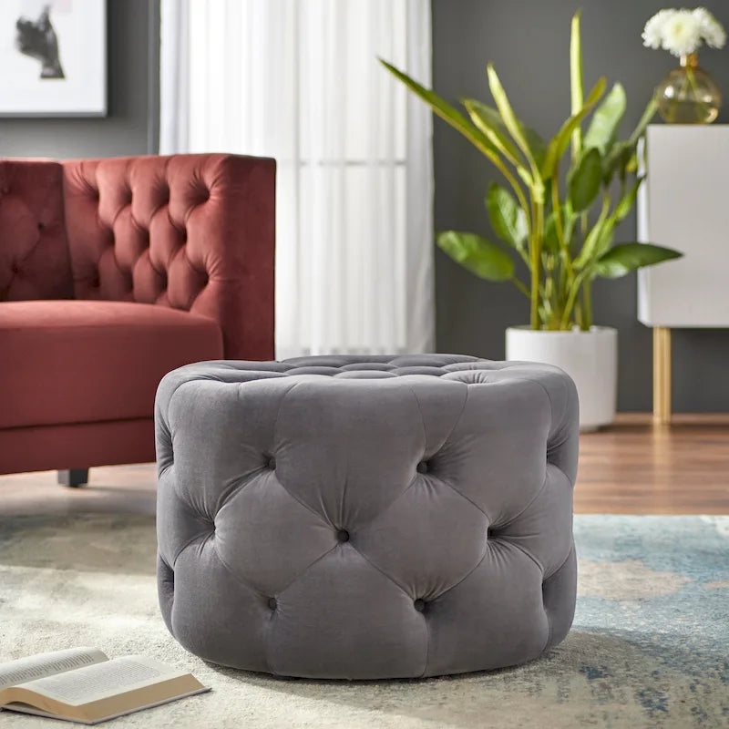 Pouf rond en velours