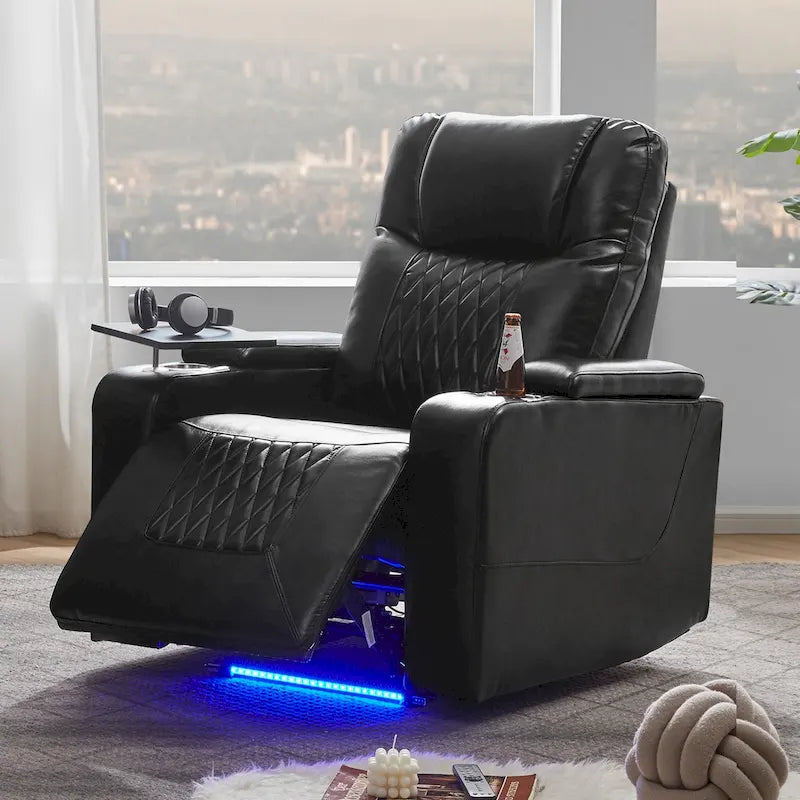 Fauteuil inclinable électrique avec 2 porte-gobelets et tablette pivotante à 360 degrés