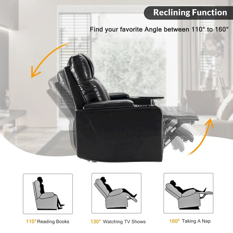 Fauteuil inclinable électrique avec 2 porte-gobelets et tablette pivotante à 360 degrés