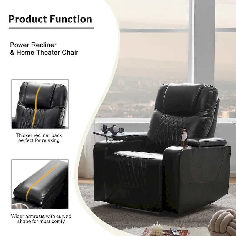 Fauteuil inclinable électrique avec 2 porte-gobelets et tablette pivotante à 360 degrés